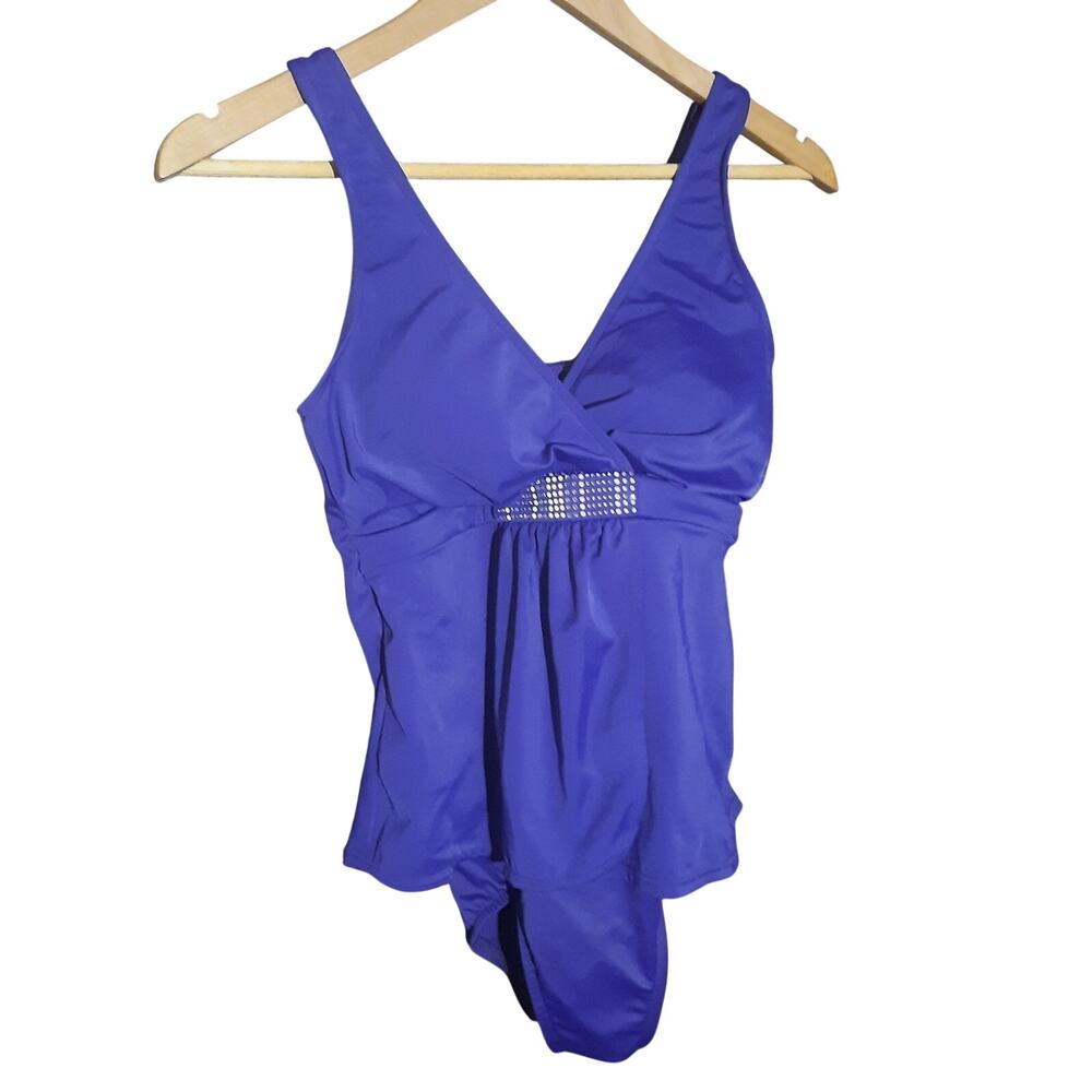 Trimshaper Tummy Control Purple V-Neck Swimsuit Rhinestone Embellished Size 8